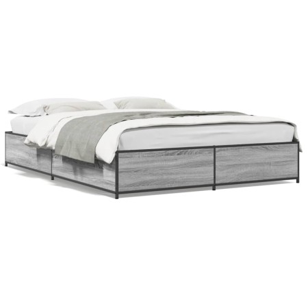 Estructura cama madera ingeniería metal gris Sonoma 140x190 cm de vidaXL, Camas y somieres - Ref: Foro24-3279855, Precio: 126...