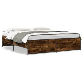 Engineered wood bed frame metal smoked oak 200x200cm by vidaXL, Beds and slatted bases - Ref: Foro24-3279869, Price: 149,05 €...