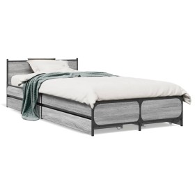 Cama con cajones madera ingeniería gris Sonoma 100x200 cm de vidaXL, Camas y somieres - Ref: Foro24-3279965, Precio: 157,57 €...