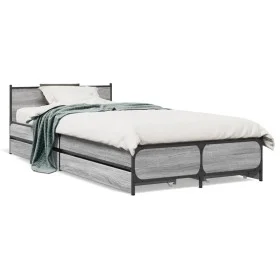 Sonoma gray engineered wood bed with drawers 100x200 cm by vidaXL, Beds and slatted bases - Ref: Foro24-3279965, Price: 155,6...