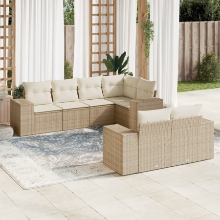 Set sofás de jardín 7 piezas y cojines ratán sintético beige en Conjuntos de jardín | Comprar online en Foru.es