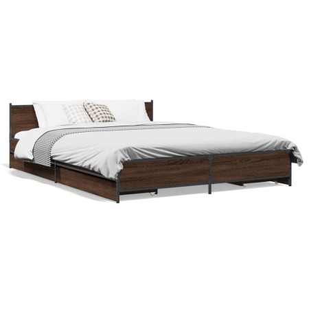 Cama con cajones madera de ingeniería marrón roble 150x200 cm de vidaXL, Camas y somieres - Ref: Foro24-3279931, Precio: 189,...