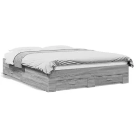 Cama con cajones madera ingeniería gris Sonoma 140x200 cm de vidaXL, Camas y somieres - Ref: Foro24-3280389, Precio: 186,92 €...