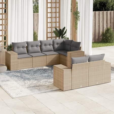 Set sofás de jardín 7 piezas y cojines ratán sintético beige en Conjuntos de jardín | Comprar online en Foru.es