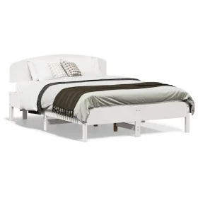 Bed frame with white pine wood headboard 135x190 cm by vidaXL, Beds and slatted bases - Ref: Foro24-3207230, Price: 182,29 €,...