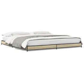 Sonoma oak metal engineered wood bed frame 200x200 cm by vidaXL, Beds and slatted bases - Ref: Foro24-845127, Price: 103,71 €...
