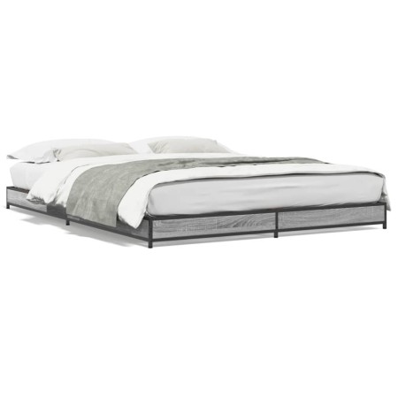 Estructura cama madera ingeniería metal gris Sonoma 150x200 cm de vidaXL, Camas y somieres - Ref: Foro24-845144, Precio: 80,4...