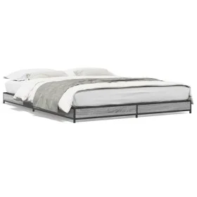 Estructura cama madera ingeniería metal gris Sonoma 140x190 cm de vidaXL, Camas y somieres - Ref: Foro24-845159, Precio: 91,6...