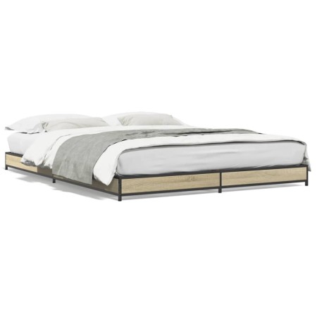 Estructura cama madera ingeniería metal roble Sonoma 120x190 cm de vidaXL, Camas y somieres - Ref: Foro24-845167, Precio: 85,...