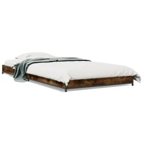 Engineered wood bed frame metal smoke oak 100x200 cm by vidaXL, Beds and slatted bases - Ref: Foro24-845173, Price: 69,30 €, ...