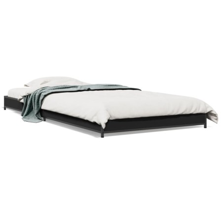 Estructura de cama madera ingeniería y metal negro 100x200 cm de vidaXL, Camas y somieres - Ref: Foro24-845171, Precio: 59,28...