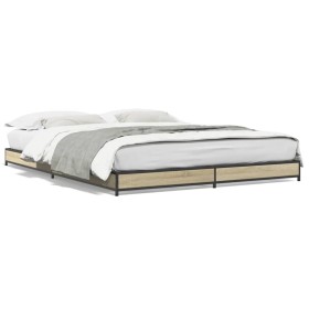Estructura cama madera ingeniería metal roble Sonoma 120x200 cm de vidaXL, Camas y somieres - Ref: Foro24-845152, Precio: 87,...