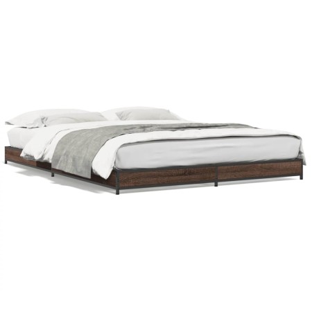 Estructura cama madera ingeniería metal marrón roble 135x190 cm de vidaXL, Camas y somieres - Ref: Foro24-845165, Precio: 90,...