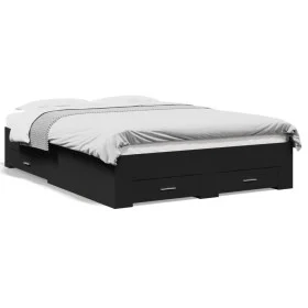 Cama con cajones madera de ingeniería negro 135x190 cm de vidaXL, Camas y somieres - Ref: Foro24-3280406, Precio: 170,28 €, D...