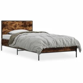Engineered wood bed frame metal smoke oak 75x190 cm by vidaXL, Beds and slatted bases - Ref: Foro24-845559, Price: 74,60 €, D...