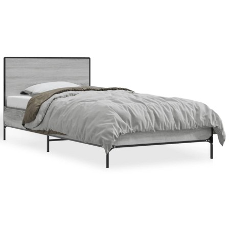 Estructura cama madera ingeniería metal gris Sonoma 100x200 cm de vidaXL, Camas y somieres - Ref: Foro24-845525, Precio: 84,6...