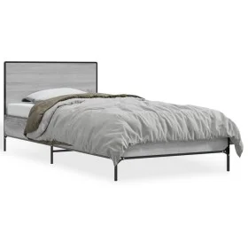 Estructura cama madera ingeniería metal gris Sonoma 90x190 cm de vidaXL, Camas y somieres - Ref: Foro24-845565, Precio: 80,36...