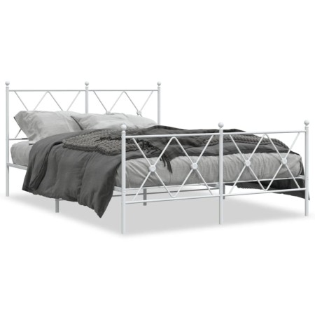 Estructura cama con cabecero y estribo metal blanco 137x190 cm de vidaXL, Camas y somieres - Ref: Foro24-376568, Precio: 108,...