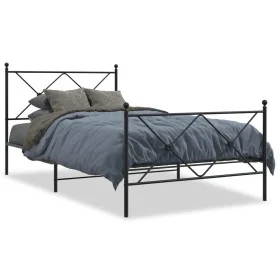 Estructura de cama con cabecero y estribo metal negro 100x190cm de vidaXL, Camas y somieres - Ref: Foro24-376514, Precio: 81,...