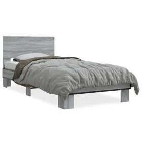 Sonoma-graues Metall-Holzwerkstoff-Bettgestell, 75 x 190 cm von vidaXL, Betten und Lattenroste - Ref: Foro24-845815, Preis: 8...