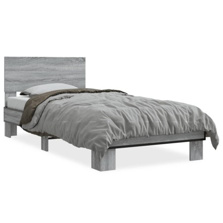 Estructura cama madera ingeniería metal gris Sonoma 75x190 cm de vidaXL, Camas y somieres - Ref: Foro24-845815, Precio: 88,56...