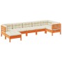 Set de sofás jardín 7 pzas con cojines madera pino marrón cera de vidaXL, Conjuntos de jardín - Ref: Foro24-3299549, Precio: ...