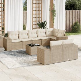 Set de sofás de jardín 9 pzas con cojines ratán sintético beige en Conjuntos de jardín | Comprar online en Foru.es