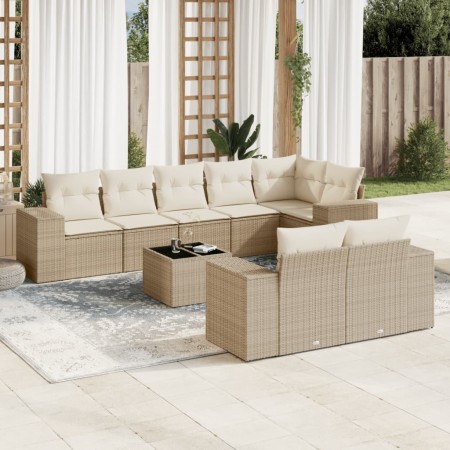 Set de sofás de jardín 9 pzas con cojines ratán sintético beige en Conjuntos de jardín | Comprar online en Foru.es