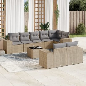 Set de sofás de jardín 9 pzas con cojines ratán sintético beige en Conjuntos de jardín | Comprar online en Foru.es