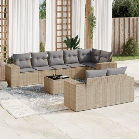 Set de sofás de jardín 9 pzas con cojines ratán sintético beige en Conjuntos de jardín | Comprar online en Foru.es