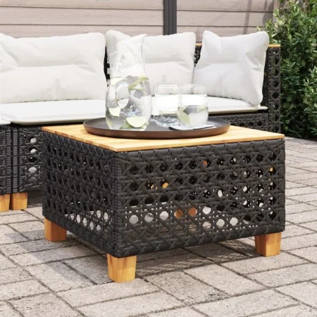 Garden table PE rattan and black acacia wood 55x55x36 cm by vidaXL, Garden tables - Ref: Foro24-365929, Price: 78,35 €, Disco...