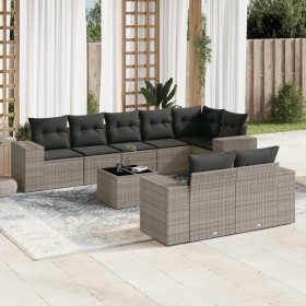 Set de muebles de jardín 9 pzas y cojines ratán sintético gris en Conjuntos de jardín | Comprar online en Foru.es