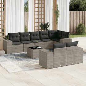 Set de muebles de jardín 9 pzas y cojines ratán sintético gris en Conjuntos de jardín | Comprar online en Foru.es