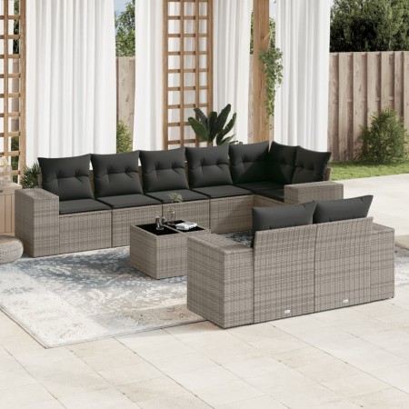 Set de muebles de jardín 9 pzas y cojines ratán sintético gris en Conjuntos de jardín | Comprar online en Foru.es