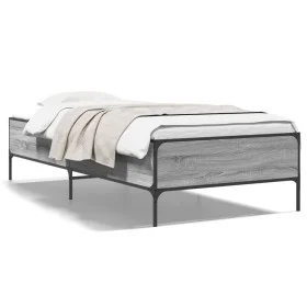 Sonoma gray metal engineered wood bed frame 75x190 cm by vidaXL, Beds and slatted bases - Ref: Foro24-844994, Price: 73,71 €,...