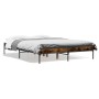 Estructura cama madera ingeniería metal roble ahumado 135x190cm de vidaXL, Camas y somieres - Ref: Foro24-845043, Precio: 85,...