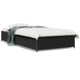 Estructura de cama madera ingeniería y metal negro 100x200 cm de vidaXL, Camas y somieres - Ref: Foro24-845106, Precio: 73,24...