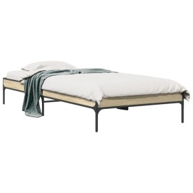 Estructura cama madera ingeniería metal roble Sonoma 75x190 cm de vidaXL, Camas y somieres - Ref: Foro24-845057, Precio: 59,4...