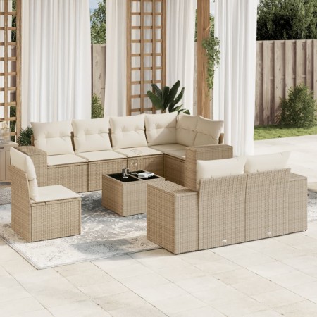 Set de sofás de jardín 9 pzas con cojines ratán sintético beige en Conjuntos de jardín | Comprar online en Foru.es