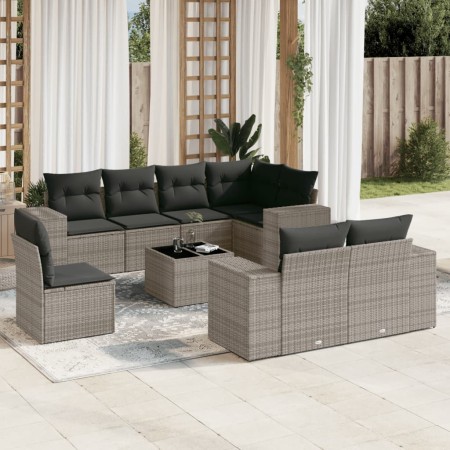 Set de muebles de jardín 9 pzas y cojines ratán sintético gris en Conjuntos de jardín | Comprar online en Foru.es