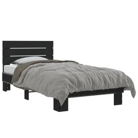 Estructura de cama madera de ingeniería y metal negra 75x190 cm de vidaXL, Camas y somieres - Ref: Foro24-845747, Precio: 90,...