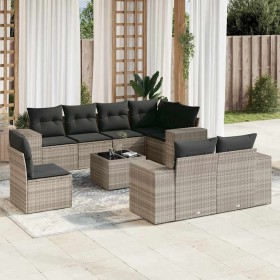 Set muebles jardín 9 pzas y cojines ratán sintético gris claro en Conjuntos de jardín | Comprar online en Foru.es