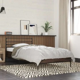 Brown oak metal engineered wood bed frame 90x200 cm by vidaXL, Beds and slatted bases - Ref: Foro24-845586, Price: 76,96 €, D...