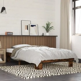 Engineered wood bed frame metal smoked oak 90x200 cm by vidaXL, Beds and slatted bases - Ref: Foro24-845874, Price: 66,15 €, ...