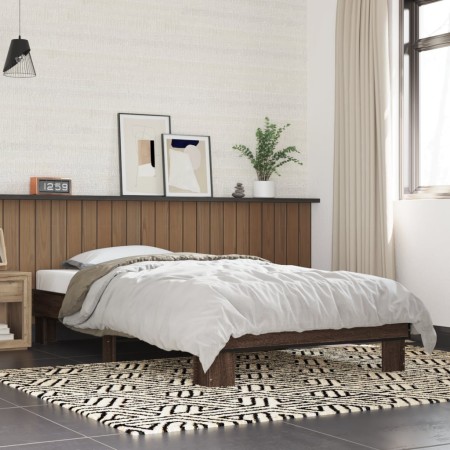 Estructura cama madera ingeniería metal roble marrón 90x200 cm de vidaXL, Camas y somieres - Ref: Foro24-845876, Precio: 68,9...