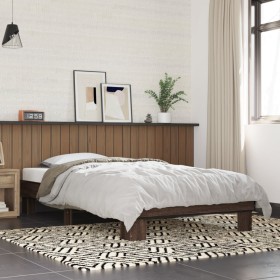Estructura cama madera ingeniería metal roble marrón 75x190 cm de vidaXL, Camas y somieres - Ref: Foro24-845881, Precio: 65,3...