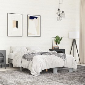 Estructura cama madera ingeniería metal gris Sonoma 135x190 cm de vidaXL, Camas y somieres - Ref: Foro24-845895, Precio: 82,7...
