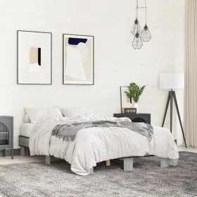 Sonoma gray metal engineered wood bed frame 135x190 cm by vidaXL, Beds and slatted bases - Ref: Foro24-845895, Price: 86,20 €...