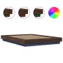 Estructura cama con luces LED madera roble marrón 135x190 cm de vidaXL, Camas y somieres - Ref: Foro24-3281139, Precio: 183,5...