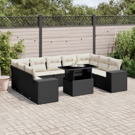 Set de sofás de jardín 10 pzas cojines ratán sintético negro de vidaXL, Conjuntos de jardín - Ref: Foro24-3269366, Precio: 60...